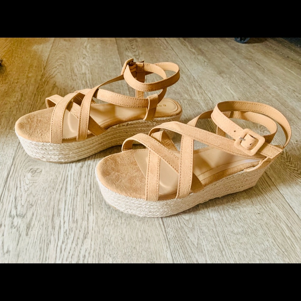Bamboo tan strap espadrille wedge